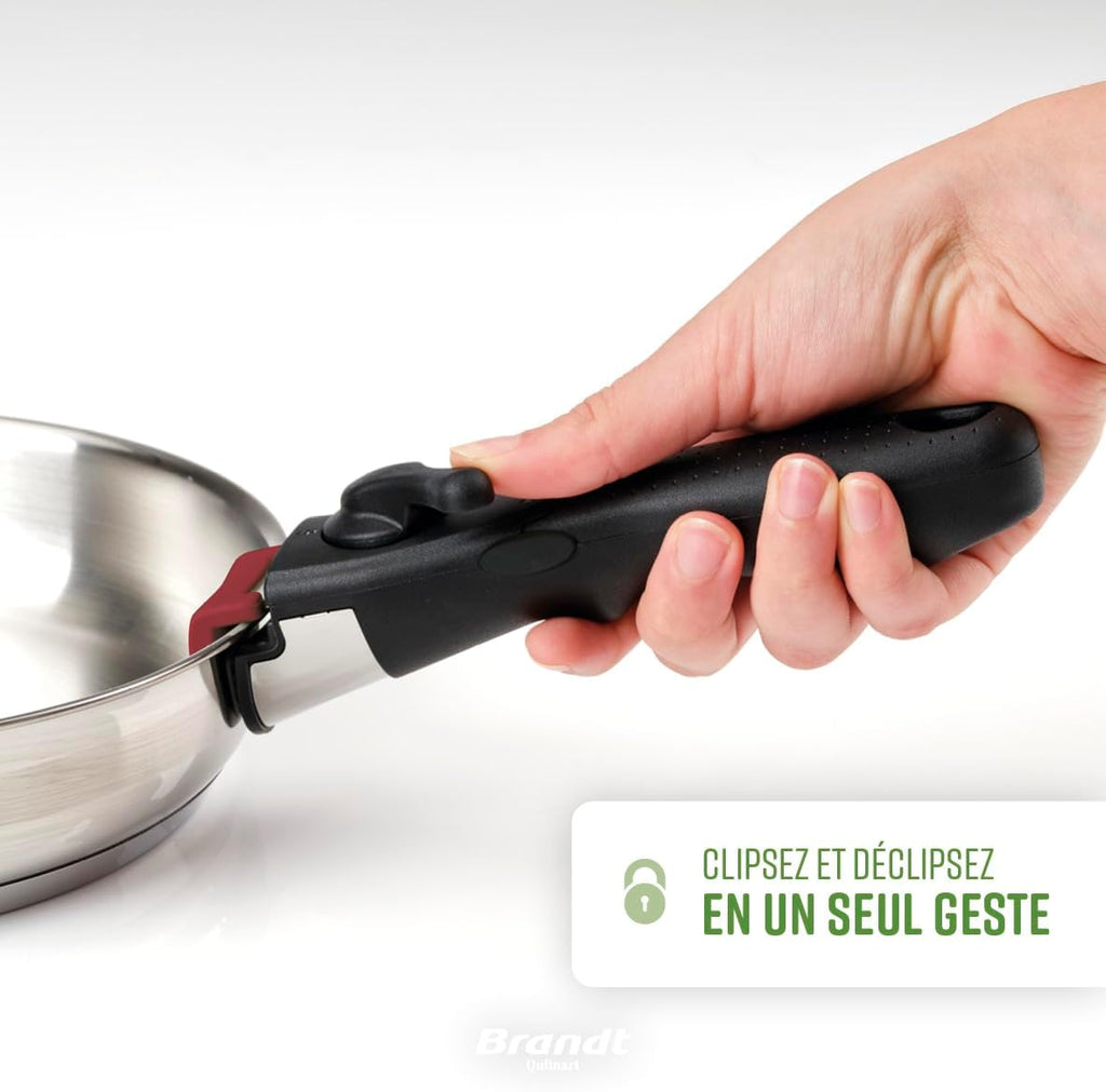 Set de 3 Casseroles, 3 Poêles et 3 Couvercles Passoires avec Poignée Amovible - Acier Inoxydable