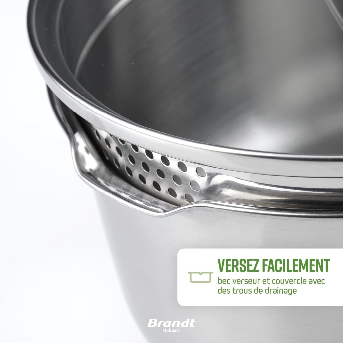 Set de 3 Casseroles, 3 Poêles et 3 Couvercles Passoires avec Poignée Amovible - Acier Inoxydable
