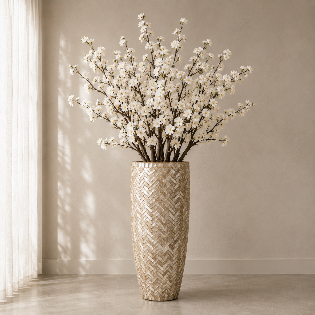Handcrafted Shell Vase with Decorative Branches Included – Limited Edition