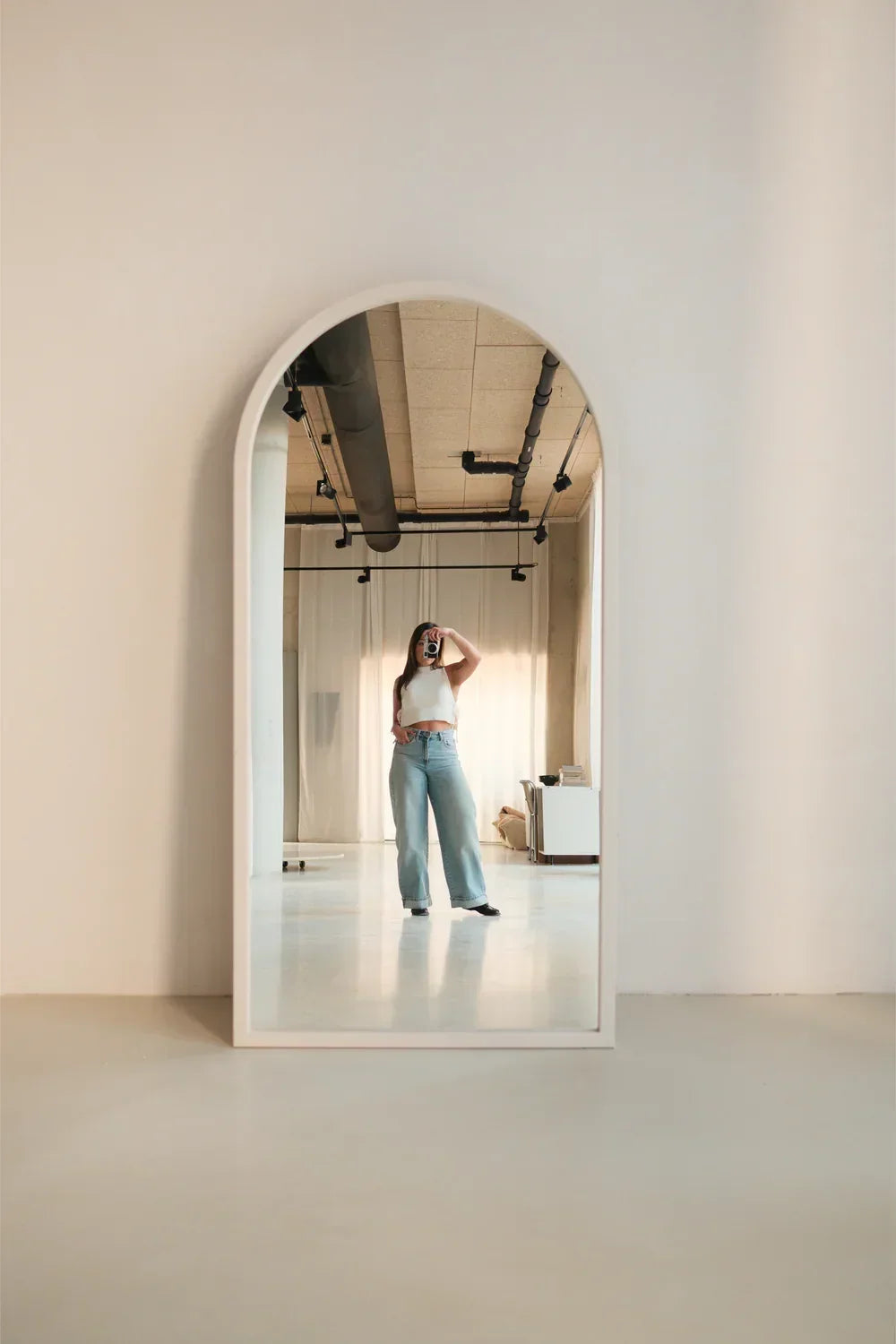Nova Arched Full Length Mirror – Japandi Wood – Taupe – 200 x 100 cm
